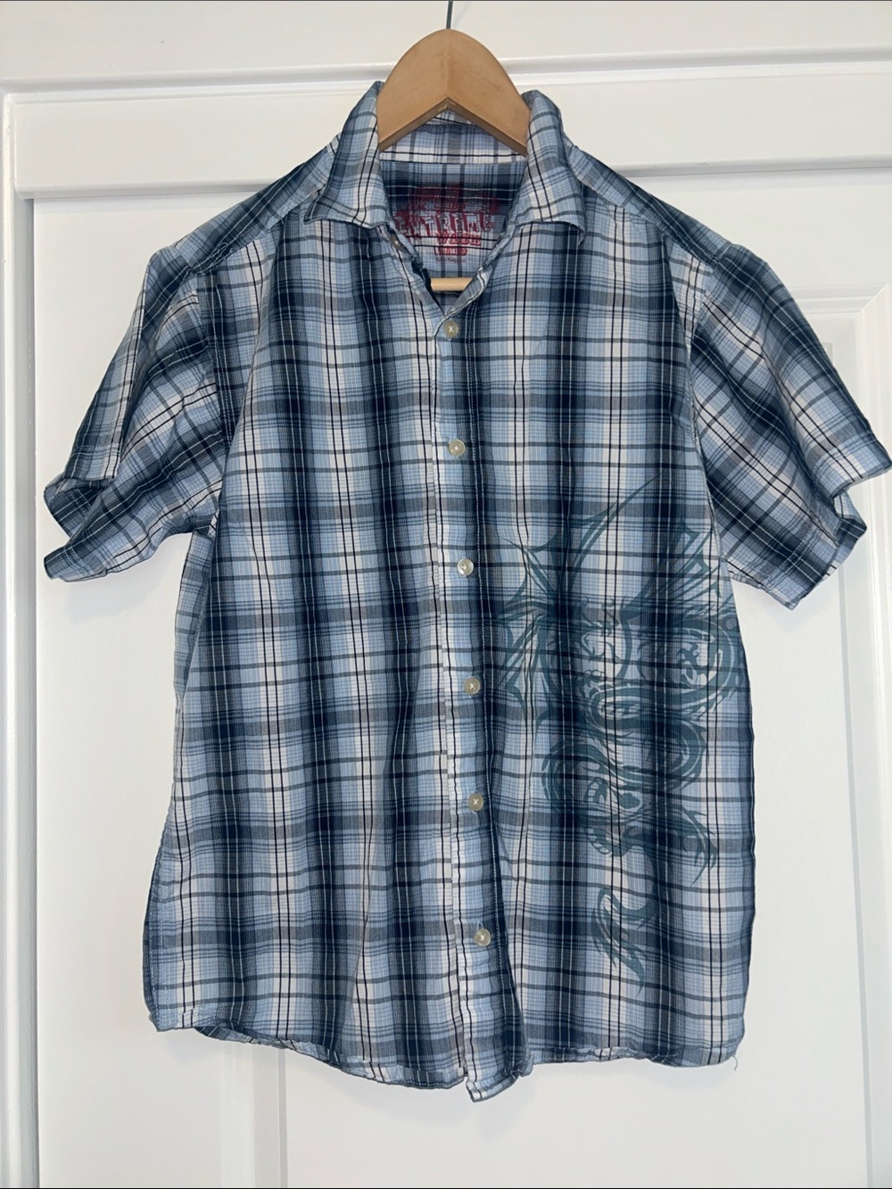Faded Glory Blue Plaid Short-Sleeve Button-Down Shirt